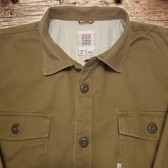 Topo Designs Organic Cotton Work Shirt Mens Large Brown Canvas Button Up - Picture 6 of 12